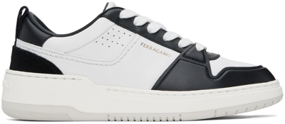 Ferragamo Black Calf Leather Dennis Sneakers In White