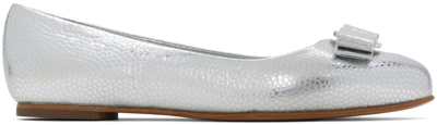 Ferragamo Silver Varina Ballerina Flats In 029 Gull Grey