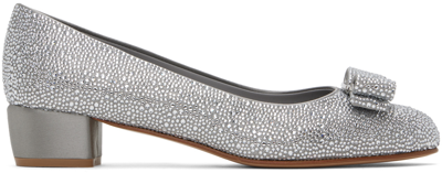 Ferragamo Silver Vara Bow Heels In 002 Silver