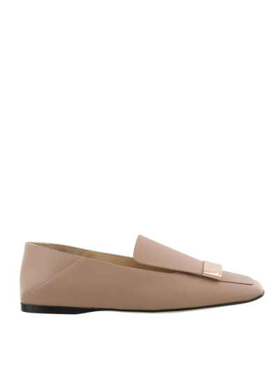 Sergio Rossi Sr1 Nude Leather Flat Slippers In Nude & Neutrals