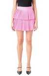 Endless Rose Shiny Pleated Faux Leather Miniskirt In Pink