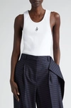 Jw Anderson Crew Neck Ribbed Sleeveless Top Straight Hem In White