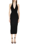 Balmain Halterneck Ribbed-knit Midi Dress In Black