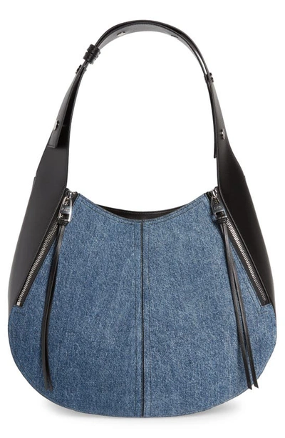 Alexander Mcqueen Skull Biker Denim Hobo Bag In Blue