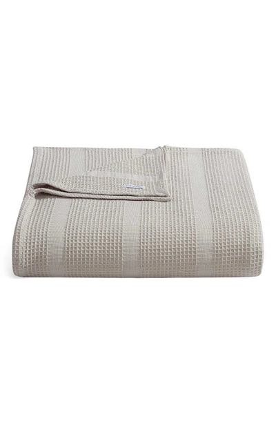 CALVIN KLEIN WAFFLE WEAVE STRIPE COTTON BLANKET