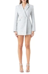 Shop Endless Rose Sequin Tweed Long Sleeve Blazer Romper In Silver