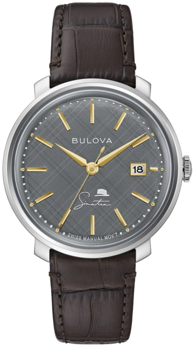 Bulova Frank Sinatra The Best Is Yet To Come Leather Strap Watch, 40mm In Brown / Gold Tone / Gray