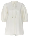 Chloé Cotton Keyhole Puff Sleeve Tie Neck Top
