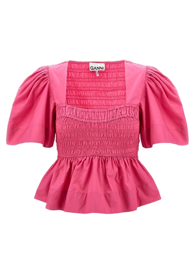 Ganni Fuchsia Cotton Top