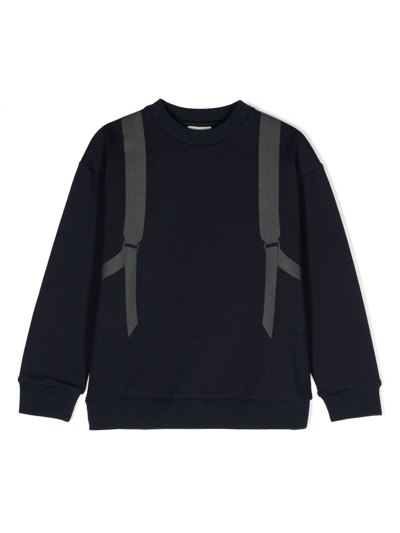 Fendi Kids' Black Backpack-print Cotton Sweatshirt In Blue