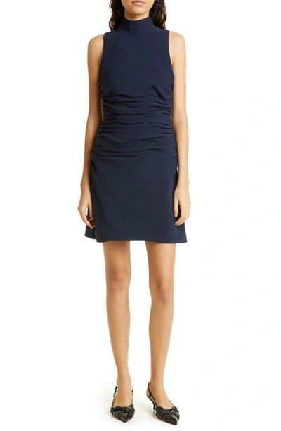 Cinq À Sept Brittany Ruched Sleeveless Turtleneck Mini Dress In Navy