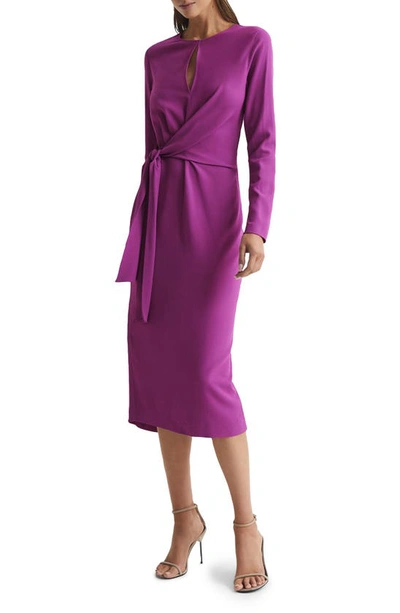 Reiss Valentina Side Tie Long Sleeve Dress In Magenta