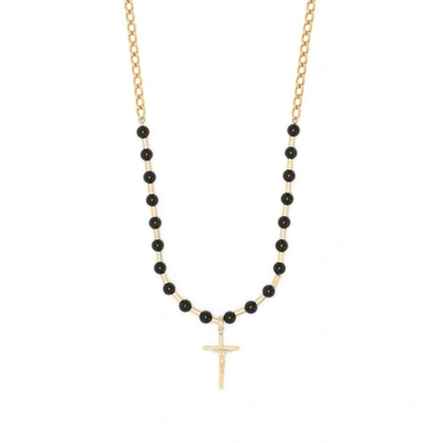 Dolce & Gabbana Cross-pendant Ball-chain Necklace In Gold/black