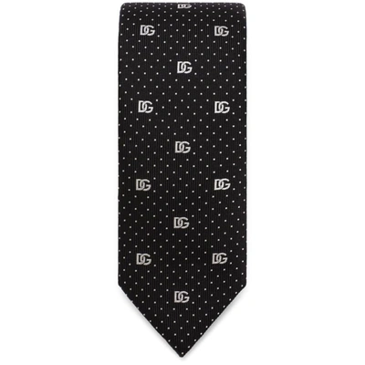 Dolce & Gabbana Embroidered Silk Tie In Black/white