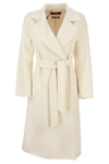 Max Mara Cles Belted Long-sleeved Coat In Ivory