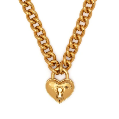 Moschino Logo-embossed Heart-pendant Necklace In Gold