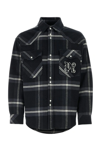 Palm Angels Monogram Check Cotton Overshirt In Mixed Colours