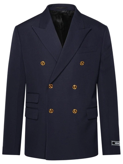Versace Double-breasted Blazer In Blue