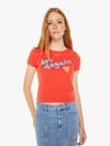 MOTHER THE ITTY BITTY RINGER LA LOVE T-SHIRT IN RED, SIZE LARGE