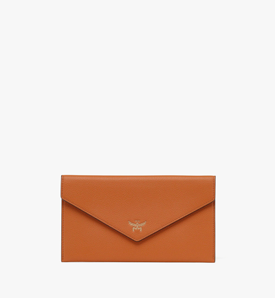 Mcm Himmel Continental Pouch In Embossed Leather In Cognac