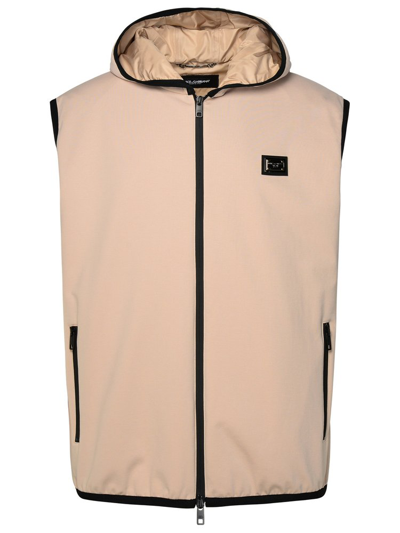 Dolce & Gabbana Hooded Jersey Vest In Beige