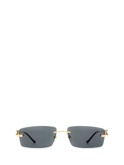 Cartier Rectangular Frame Sunglasses In Gold