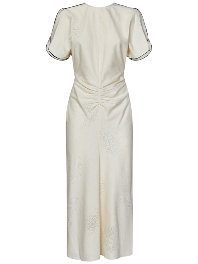 Victoria Beckham Gathered Cotton-blend Midi Dress In White