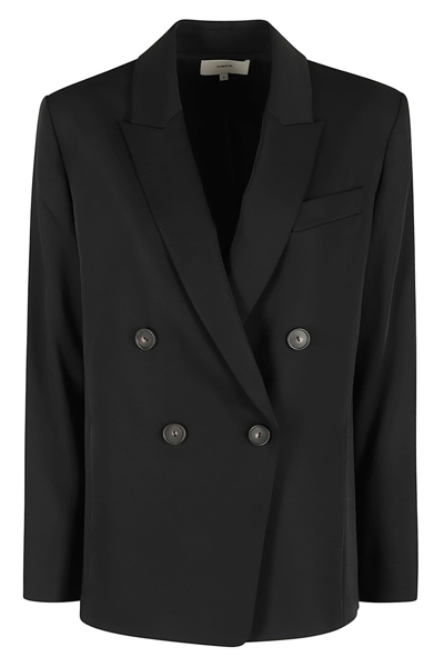 Vince Double-breasted Twill Blazer In Black