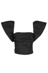 Pinko Pleated Square Collar Blouse In Black