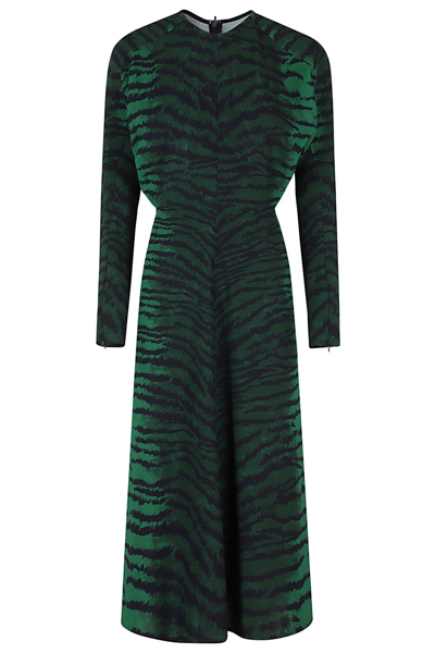 Victoria Beckham Dolman Tiger-print Midi Dress In Tiger Allover Green Navy