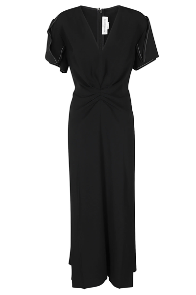 Victoria Beckham Womens Black V-neck Flared-hem Stretch-woven Maxi Dress