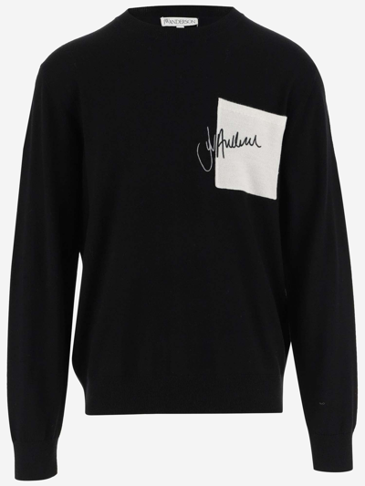 Jw Anderson Logo-embroidered Crew-neck Jumper In Black