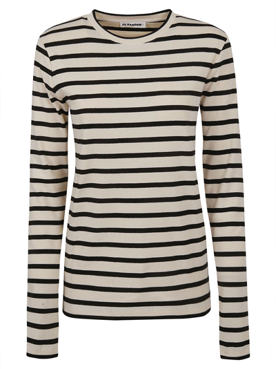 Jil Sander Striped Cotton Jersey Sweater In Neutrals