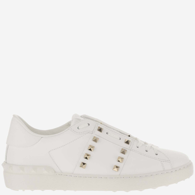 Valentino Garavani Rockstud Untitled Sneaker In Calf Leather In Bianco/bianco