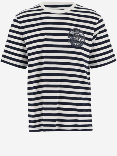 VERSACE STRIPED COTTON T-SHIRT WITH LOGO