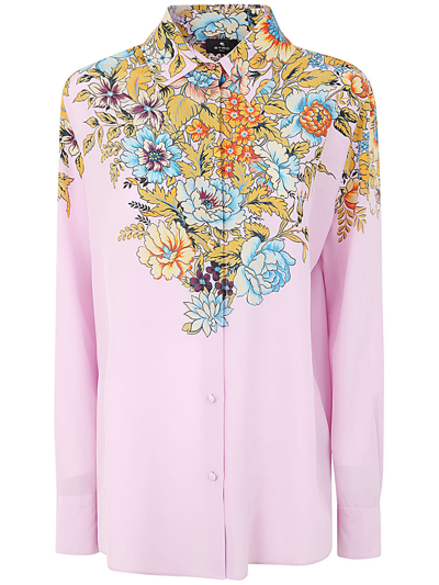 Etro Floral-print Crepe De Chine Shirt In Pink