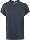 Brunello Cucinelli Blue Crewneck T-shirt With Monil Detail On The Collar And Rear Cut-out In Cotton Stretch Woman In Blue