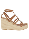 Valentino Rockstud Espadrille Wedge Sandal In Almond Beige Naturale