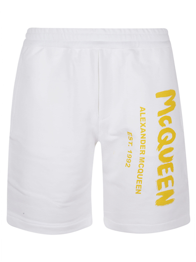 Alexander Mcqueen Graffiti Prt Shorts In White Yellow