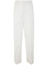 THOM BROWNE HIGH WAISTED STRAIGHT LEG TROUSER IN ORGANIC COTTON CANVAS