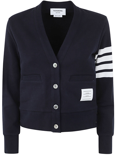 Thom Browne V-neck Cardigan With Engineered 4 In Classic Loopback In Navy