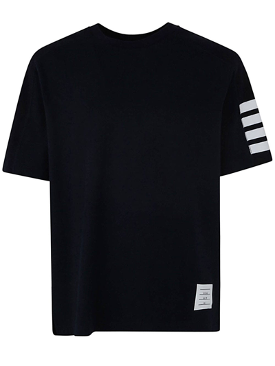 Thom Browne Short Sleeve Tee With 4 Bar Stripe In Milano Cotton In Navy