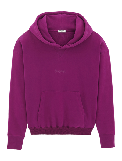 Saint Laurent Cotton Sweatshirt With Hood And Kangaroo Pocket In Fuchsia