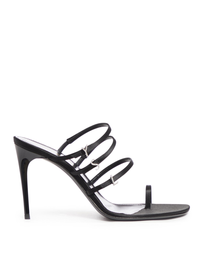Saint Laurent Black Silk Stiletto Heel Sandals