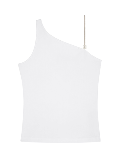 Givenchy Asymmetric Chain-strap Stretch Cotton Tank Top In White