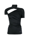 Coperni Asymmetric Draped Jersey Top In Blk Black