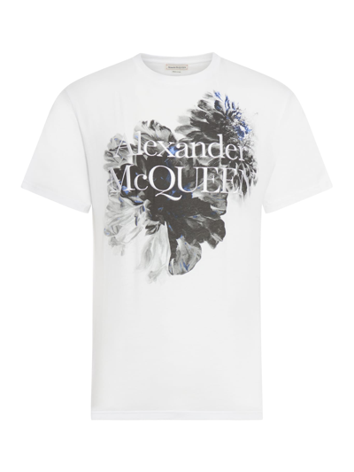 Alexander Mcqueen T-shirt Dutch Floral Prt In White/black