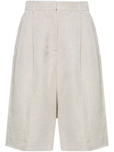 Emporio Armani Pleated Long Shorts In Neutrals