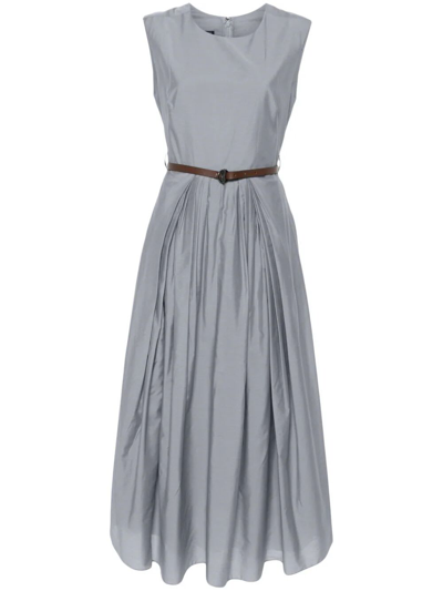 Emporio Armani Sleeveless Dress With Leather Belt In Sky