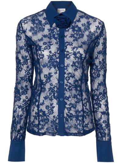 Blugirl Floral-lace Button-up Shirt In Ink Blue